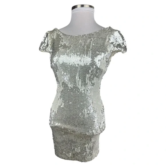 Dress the Population Sequin Tabitha Body Con Sheath Mini Dress Ivory Size Medium - Picture 11 of 13